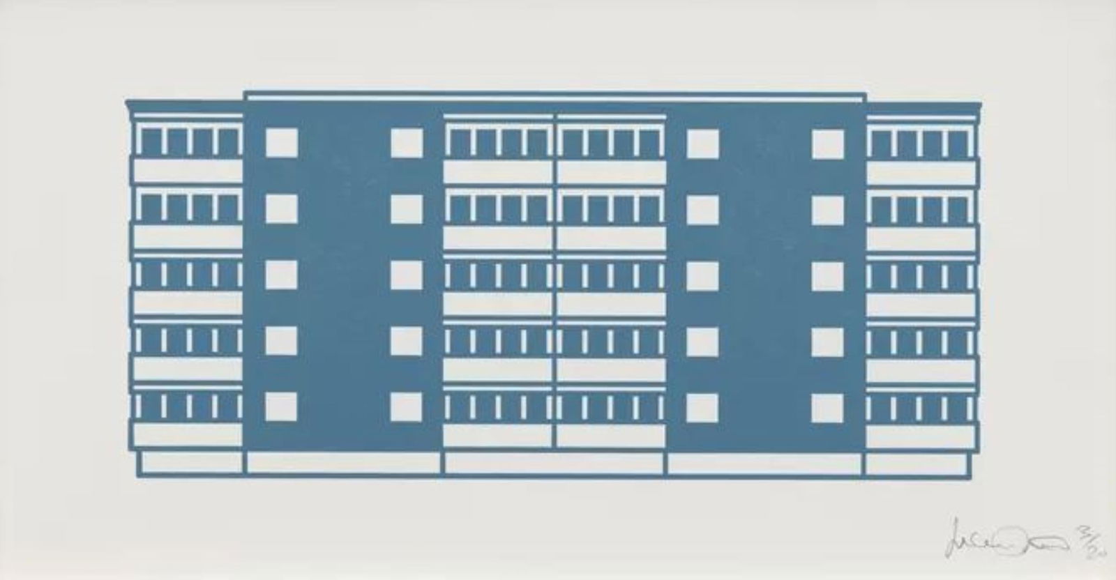 Julian Opie - Apartment 1: Artist: Julian OpieTitle: Apartment 1Year: 2021Dimensions: 12in. by 22in.Edition: From the rare limited edition of 20Suite: ApartmentMedium: Woodcut on paperCondition: ExcellentSignature Details: