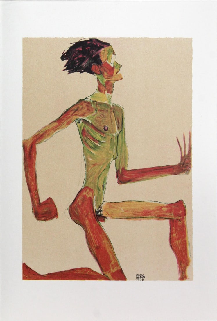 Egon Schiele (After) - Kneeling Male Nude in Profile: Artist: Egon Schiele (After) Title: Kneeling Male Nude in Profile Facing Right Year: 2007 Dimensions: 12 5/8in. by 19 5/8in. Edition: From the rare limited edition of 200
