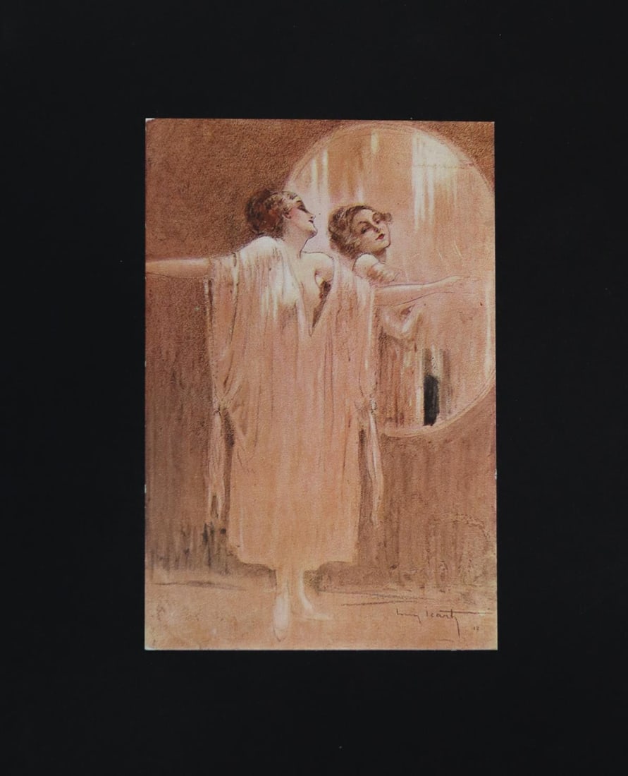Louis Icart - Monologue: Artist: Louis Icart Title: Monologue Dimensions: 5.5in. by 3.5in. Edition: From the rare limited edition Medium: Original Lithograph on card. Comes Musuem matted and framed