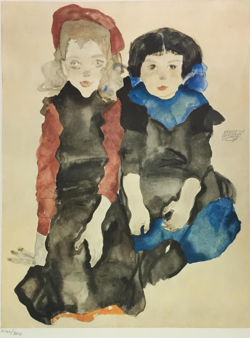 Egon Schiele (After) - Two Little Girls: Artist: Egon Schiele (After) Title: Two Little Girls Year: 1969 Dimensions: 19 3/4in. by 14 1/4in. Edition: From the Rare Limited Edition of 300 Publisher: Harr
