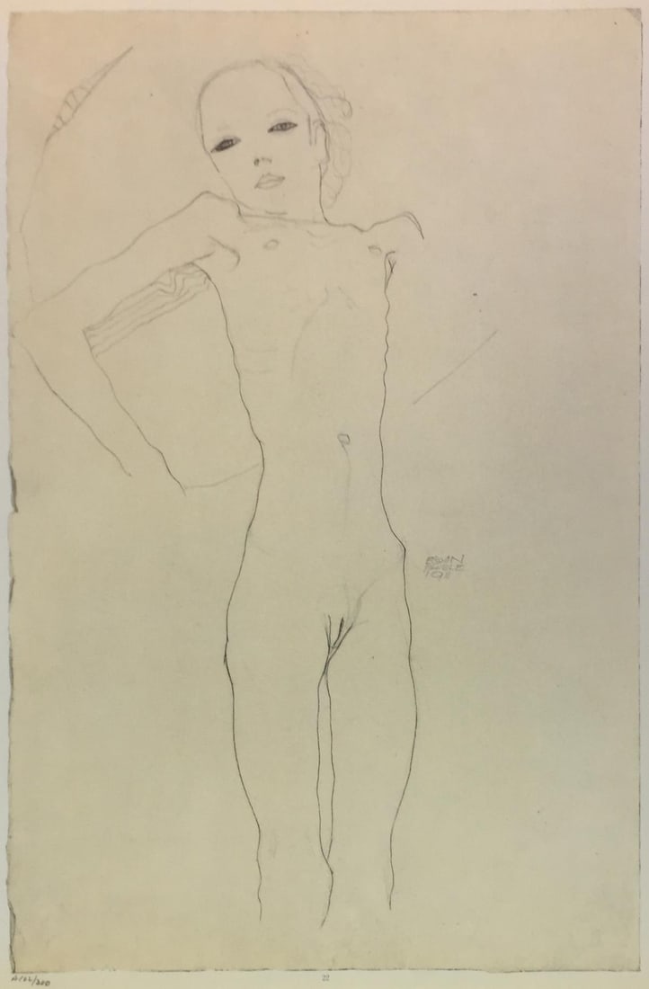 Egon Schiele (After) - Nude Girl: Artist: Egon Schiele (After) Title: Nude Girl Year: 1969 Dimensions: 19 3/4in. by 14 1/4in. Edition: From the Rare Limited Edition of 300 Publisher: Harry N. Ab