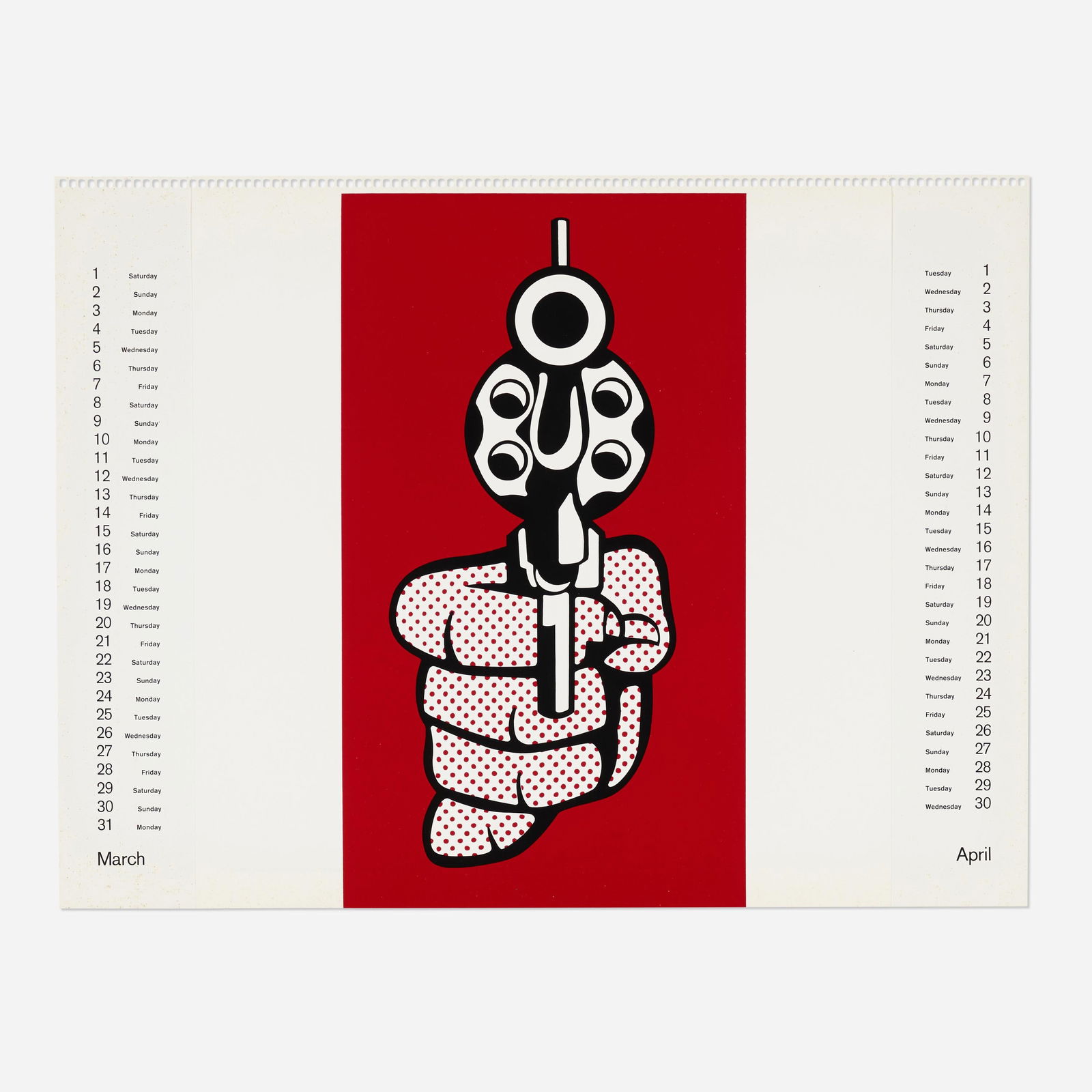 Roy Lichtenstein - Pistol (from Banner Multiples Calendar 1969): Artist: Roy Lichtenstein Title: Pistol (from Banner Multiples Calendar 1969) Year: 1968 Dimensions: 15 1/2in. by 21in. Edition: From the Rare Limited Edition Publis