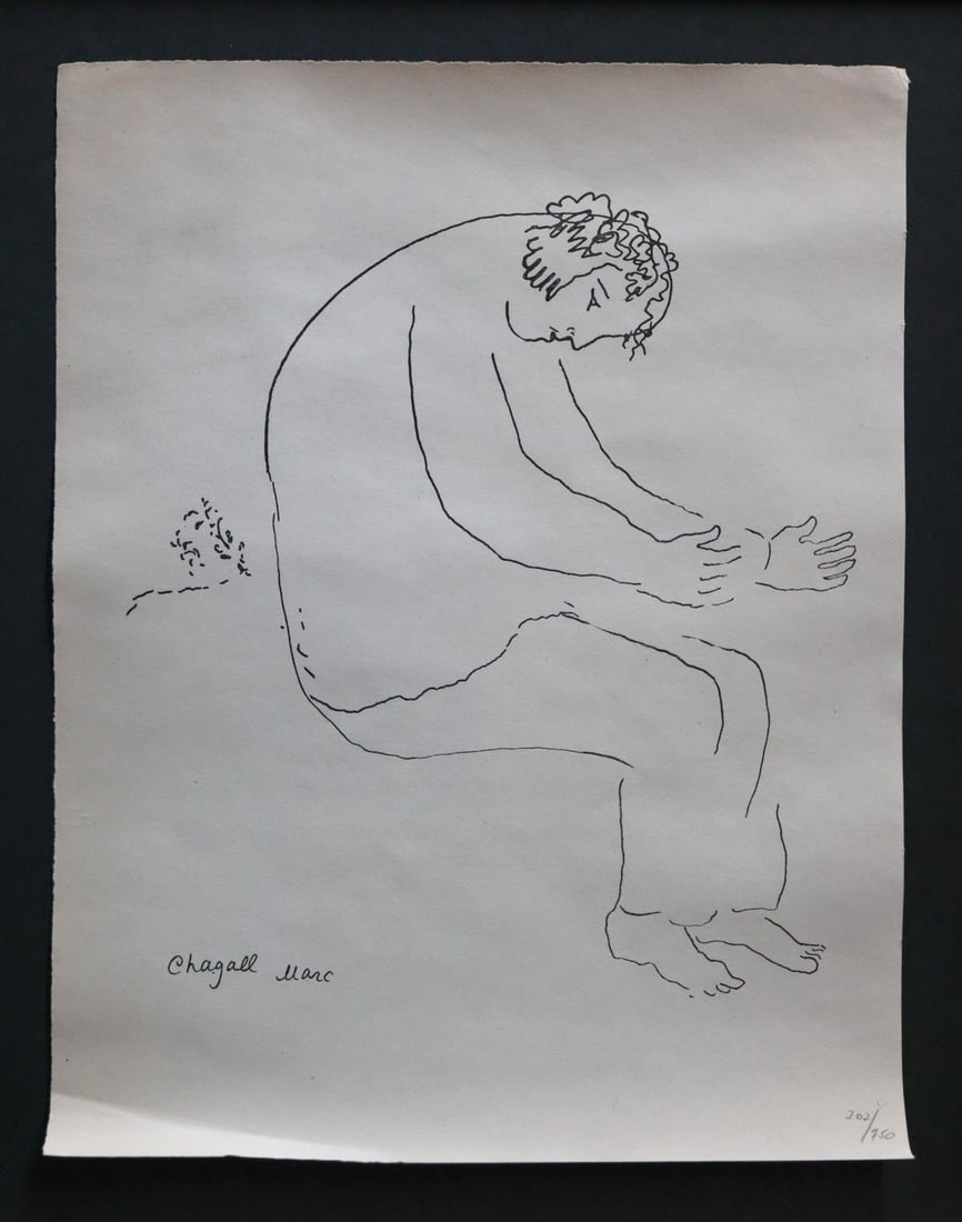 Marc Chagall - Man seated (After): Artist: Marc ChagallTitle: Man seatedDimensions: 8.5in. by 11in.Edition: From the rare limited edition of 750Publisher: Maeght ParisMedium: Original lithograph on paperCondition: ExcellentSignature