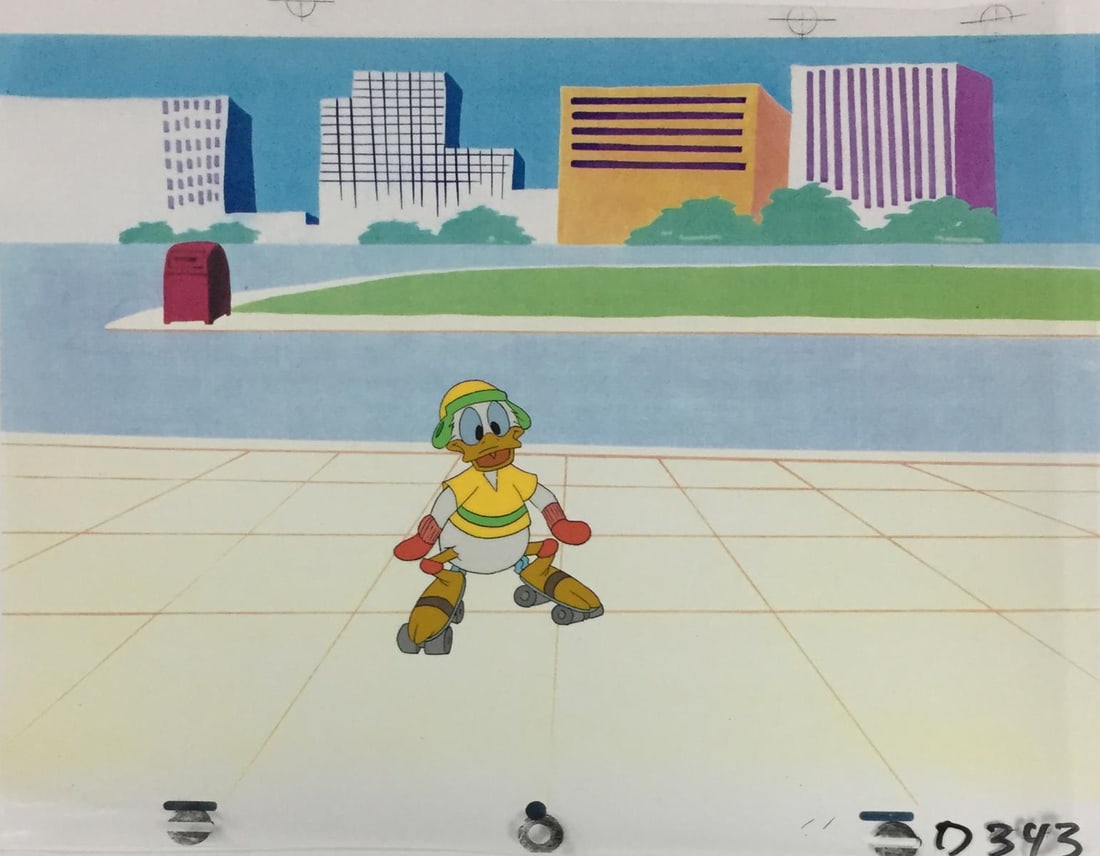 Disney - Donald Duck Roller Skating: Artist: Disney Title: Donald Duck Roller Skating Dimensions: 11in. by 12in. Edition: From the rare limited edition Publisher: Walt Disney Co. Medium: Original s