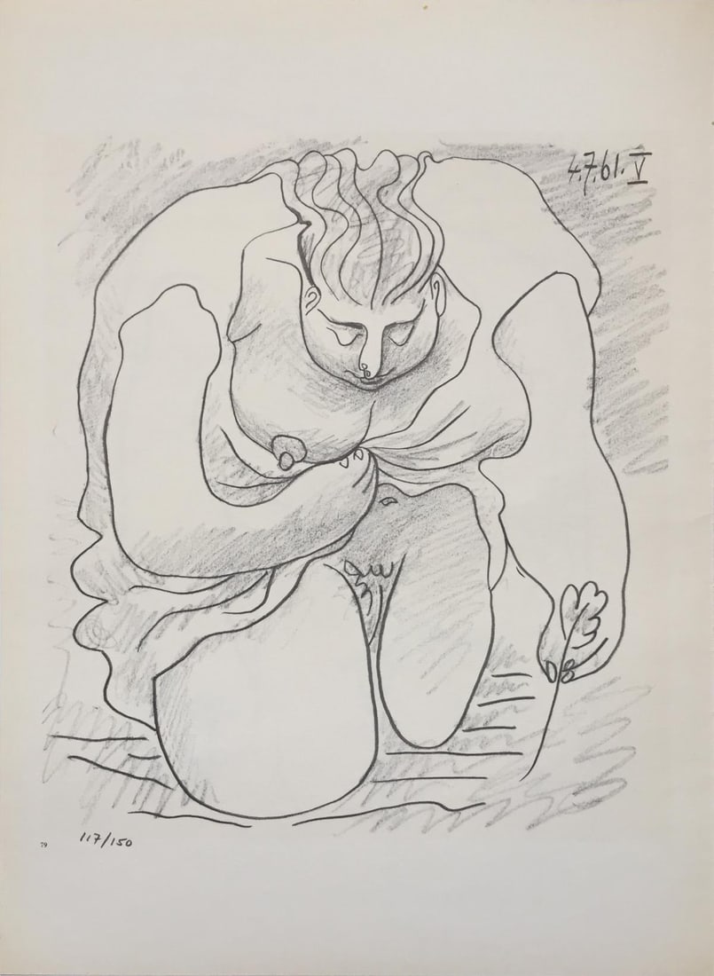 Pablo Picasso (After) - 4.7.61 V from "Les Dejeuneres": Artist: Pablo Picasso (After) Title: 4.7.61 V from "Les Dejeuneres" Year: 1962 Dimensions: 14 1/2in. by 10 1/2in. Edition: from the rare limited edition of 150 Pub