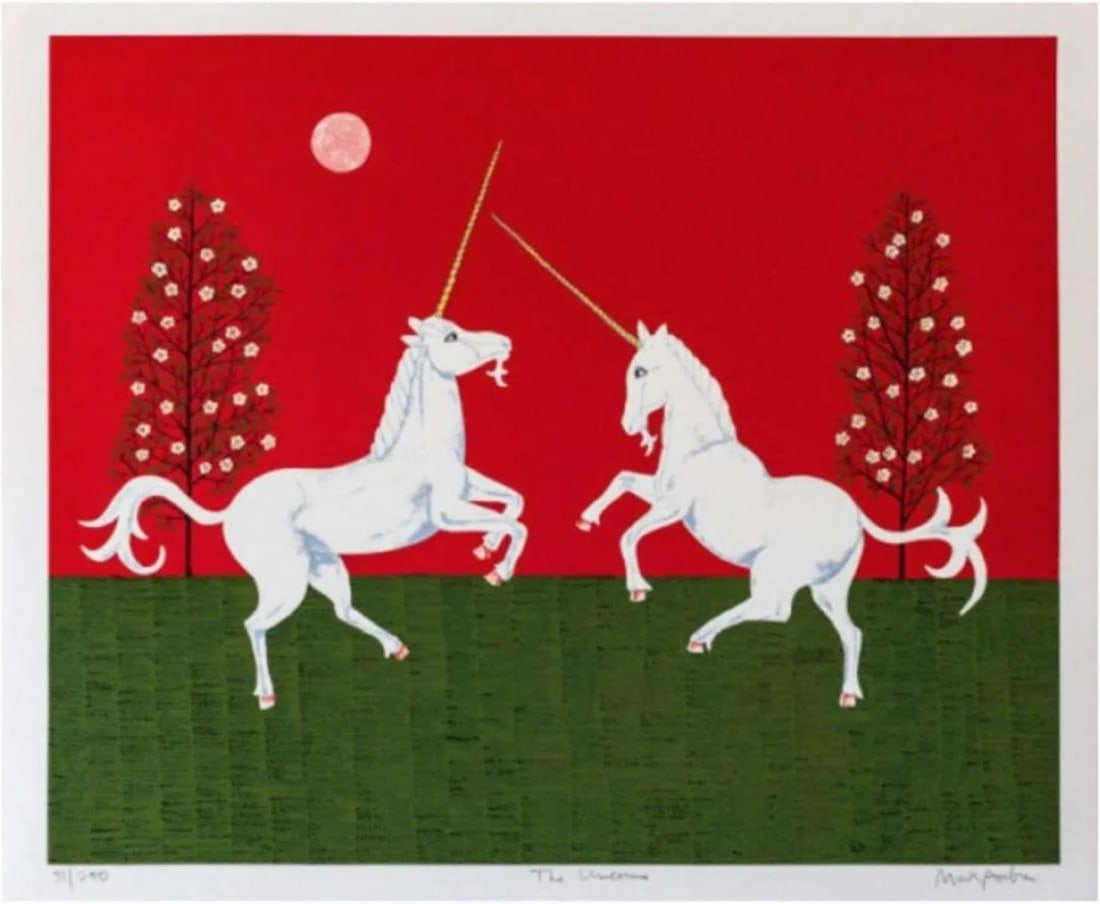 Mark Sabin - The Unicorn: Artist: Mark SabinTitle: The UnicornYear: 1980Dimensions: 26in. by 32in.Edition: From the Rare Limited Edition of 250Medium: Screenprint in ColorsCondition: ExcellentSignature Details: Hand Signed by