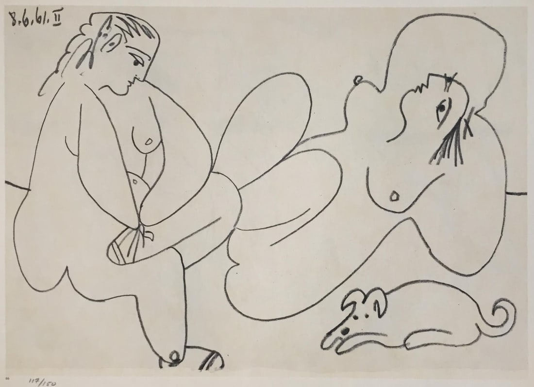 Pablo Picasso (After) - 8.6.61 II from "Les: Artist: Pablo Picasso (After)Title: 8.6.61 II from "Les Dejeuneres" Year: 1962Dimensions: 14 1/2in. by 10 1/2in.Edition: from the rare limited edition of 150Publisher: Andre Sauret ParisSuite: Les