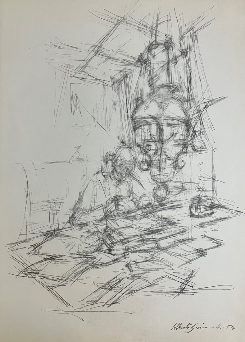 Alberto Giacometti - Untitled Sketch II (After): Artist: Alberto GiacomettiTitle: Untitled Sketch IIYear: 1954Dimensions: 11in. by 15in.Edition: From the rare limited editionPublisher: Paris. MaeghtSuite: Derriere le Miroir No. 65Medium: Original