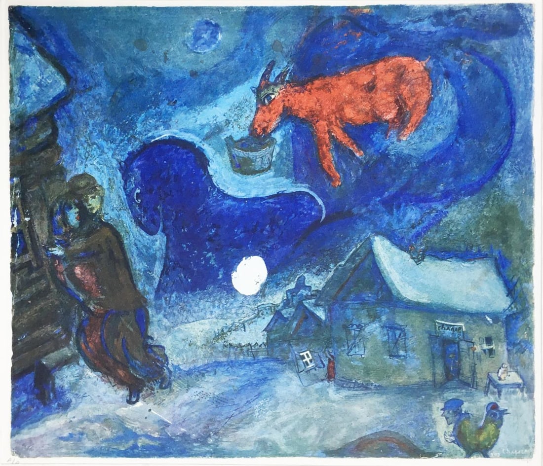 Marc Chagall - In Meiner Heimat (In My Home Country) (After): Artist: Marc ChagallTitle: In Meiner Heimat (In My Home Country)Year: 1958Dimensions: 14 3/4in. by 19 3/4in.Edition: Numbered from the Rare Limited Artist Proof EditionPublisher: Phoebus Verlag GMBH