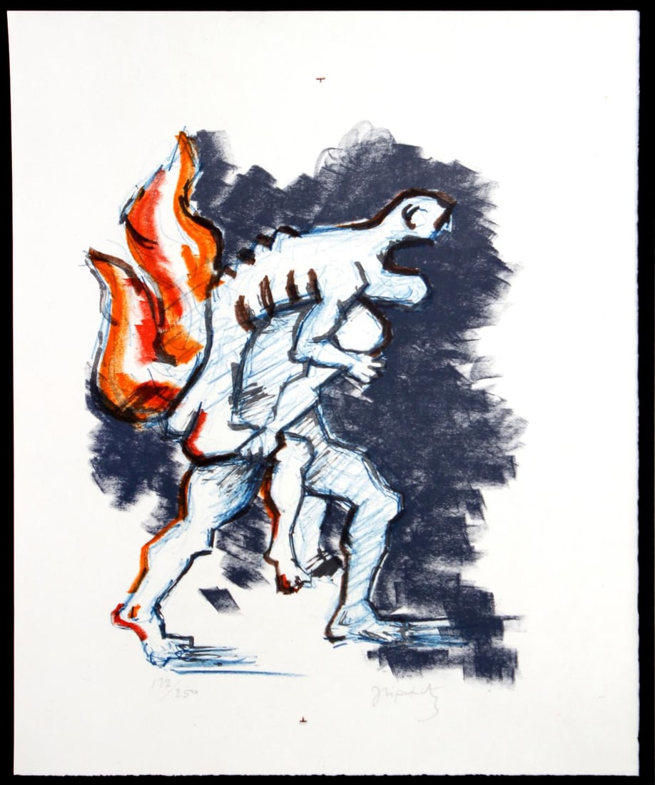 Jacques Lipschitz - Untitled: Artist: Jacques LipschitzTitle: UntitledYear: 1971Dimensions: 25.5in. by 19.5in.Edition: from the limited edition of 250Suite: Flight PortfolioMedium: Original color lithograph on paperCondition:
