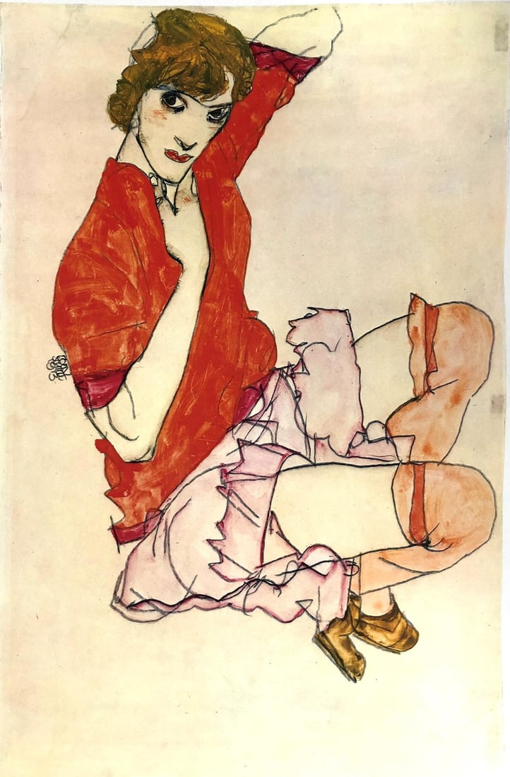 Egon Schiele (After) - Wally in red blouse 1913: Artist: Egon Schiele (After) Title: Wally in red blouse 1913 Year: 1982 Dimensions: 16 1/4in. by 12 1/8in. Publisher: Mazzotta 1982 Suite: Erotic Drawings <