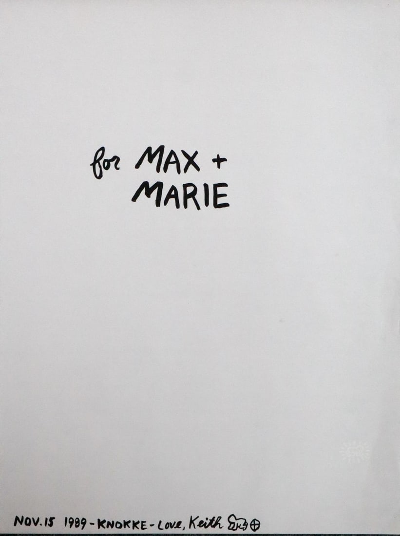 Keith Haring - For Max and Marie from Radiant baby: Artist: Keith HaringTitle: Untitled from Radiant babyDimensions: 16.5in. by 22in.Edition: From the rare and limited edition of 90Publisher: Keith Harring estateSuite: The stroy of red and blueMedium: