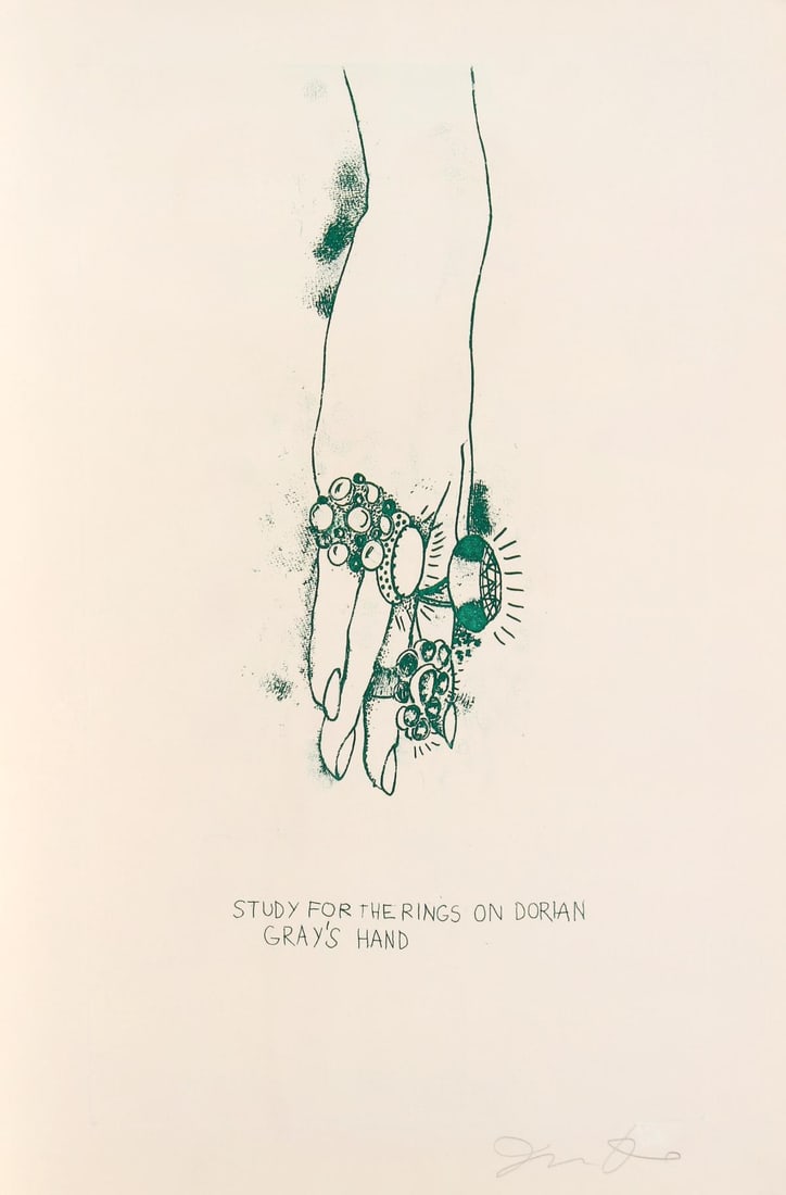 Jim Dine - Study for the Rings on Dorian Gray: Artist: Jim DineTitle: Study for the Rings on Dorian Gray's HandYear: 1968Dimensions: 18in. by 12.75in.Edition: Numbered from the limited edition of 200 Publisher: Petersburg Press LondonSuite: The