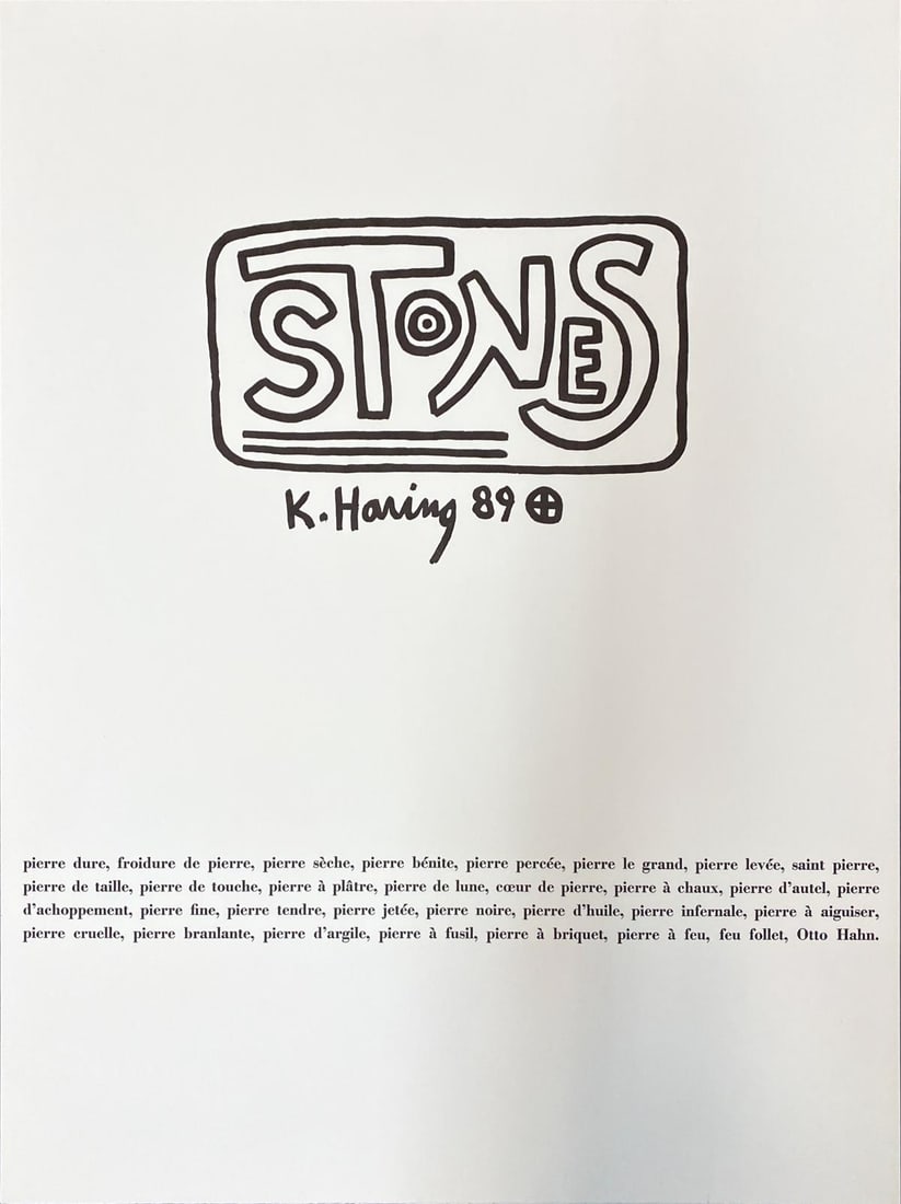 Keith Haring - Stones Portfolio Cover sheet: Artist: Keith Haring Title: Stones Portfolio Cover sheet Year: 1989 Dimensions: 22.5in. by 30in. Edition: From the Rare Limited Edition Suite: Stones