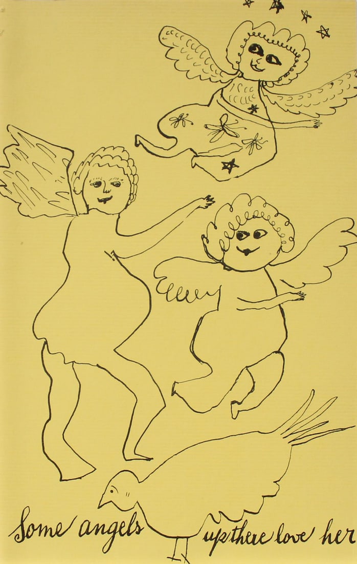 Andy Warhol - Some Angels Up There Love Her: Artist: Andy Warhol Title: Some Angels Up There Love Her Year: c. 1954 Dimensions: 5.5in. by 8.5in. Edition: From the rare limited edition Suite: Holy Cats. by