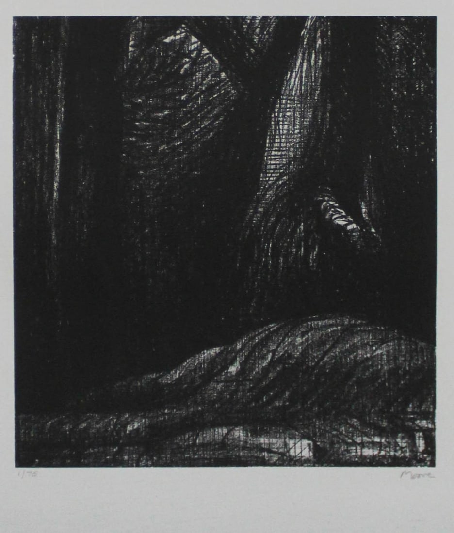 Henry Moore - Cavern: Artist: Henry MooreTitle: CavernYear: 1973Dimensions: 18in. by 22 1/2in.Edition: 1 from the Rare Limited Edition of 75Medium: Original lithograph on paperCondition: ExcellentSignature Details: Hand