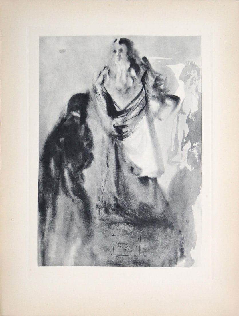 Salvador Dali - The Walk Toward God: Artist: Salvador DaliTitle: The Walk Toward GodYear: 1964Dimensions: 10.25in. by 13in.Edition: From the rare limited edition of 165 in blue/grayPublisher: Les Heures Claires ParisSuite: The Divine