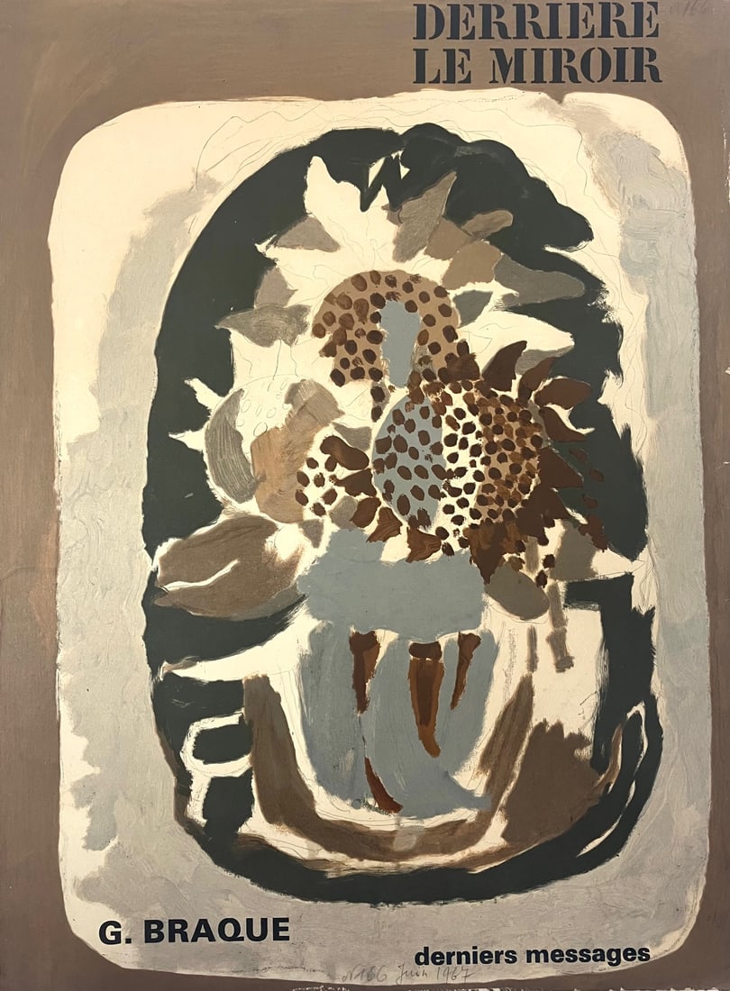 Georges Braque - Derrier Le Miroir Cover No. 166: Artist: Georges BraqueTitle: Derrier Le Miroir Cover No. 166Year: 1967Dimensions: 11in. by 15in.Edition: From the Rare Limited EditionPublisher: Maeght ParisSuite: Derriere le Miroir No. 166Medium: