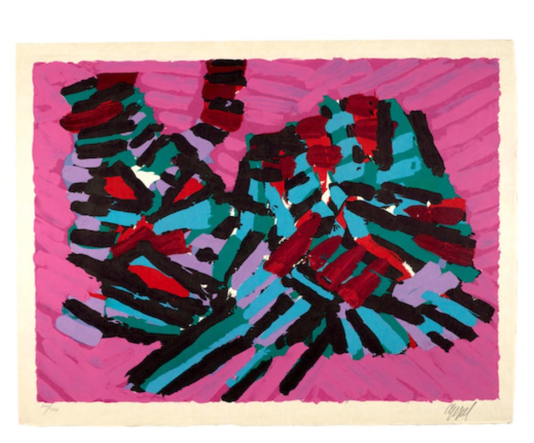 Karel Appel - About a Cat: Artist: Karel AppelTitle: About a CatYear: 1979Dimensions: 24 5/8in. by 30 1/4in.Edition: From the rare limited edition of LXVPublisher: London Arts Inc. DetroitSuite: Cats PortfolioMedium: