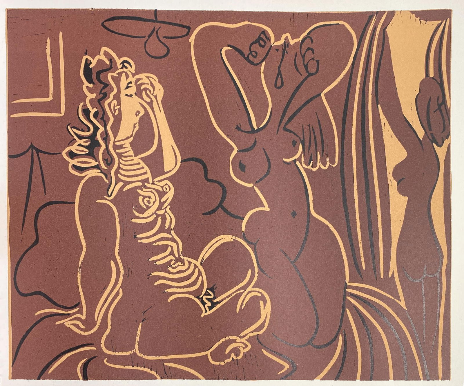 Pablo Picasso - Trois femmes (After): Artist: Pablo PicassoTitle: Trois femmesYear: 1962Dimensions: 12.75in. by 15.5in.Edition: From a rare limited editionPublisher: Verlag Gerd Hatje StuttgartSuite: Picasso LinogravuresMedium: