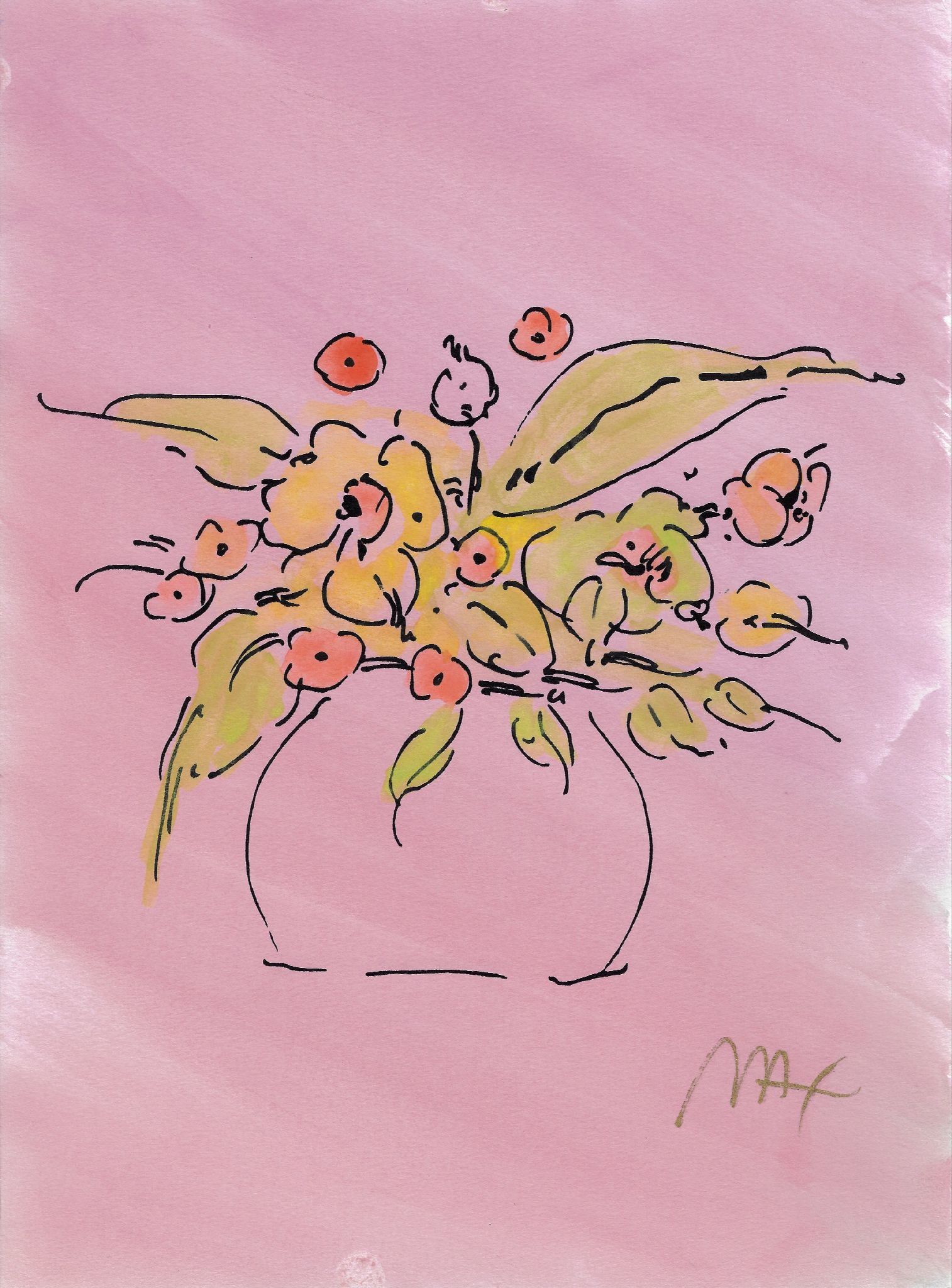 Peter Max - Flower Vase: Artist: Peter Max Title: Flower Vase Year: c. 1989 Dimensions: 15 x 11 in. Edition: Original work of art Medium: Mixed media with watercolor and serigraphy on p