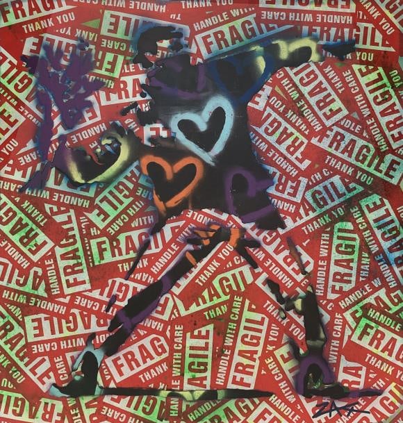 E.M Zax - Flower Thrower: Artist: E.M ZaxTitle: Flower ThrowerYear: 2021Dimensions: 23in. by 20in.Edition: Unique One of a Kind ArtworkMedium: Mixed Media on PaperCondition: ExcellentSignature Details: Hand Singed by Zax