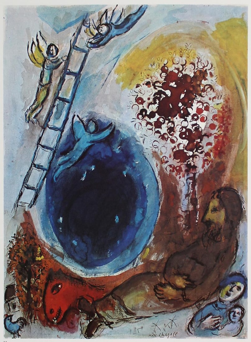 Marc Chagall - Jacobs Ladder (After): Artist: Marc ChagallTitle: Jacobs LadderYear: 1977Dimensions: 11in. by 16in.Edition: From the Rare Limited EditionPublisher: Maeght EditionsSuite: Derriere le MiroirMedium: Lithograph on