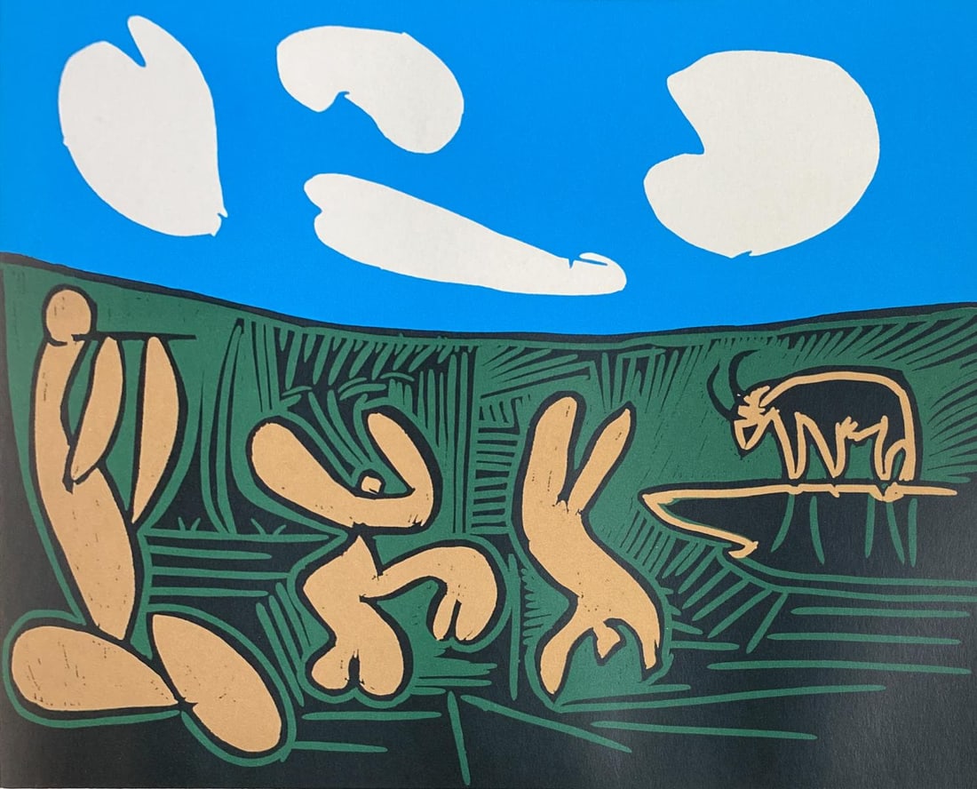 Pablo Picasso - Bacchanle V (After): Artist: Pablo PicassoTitle: Bacchanle VYear: 1962Dimensions: 12.75in. by 15.5in.Edition: From a rare limited editionPublisher: Verlag Gerd Hatje StuttgartSuite: Picasso LinogravuresMedium: