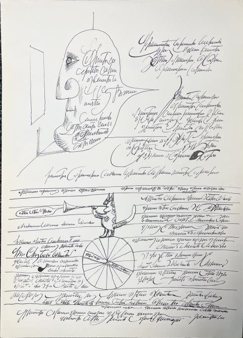 Saul Steinberg - Illustration I: Artist: Saul Steinberg Title: Illustration I Year: 1966 Dimensions: 11in. by 15in. Edition: From the rare limited artist edition Suite: Derriere Le Miroir 157</