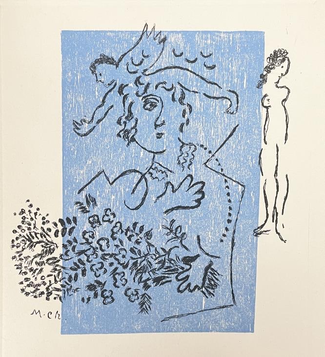 Marc Chagall - Femme et ange: Artist: Marc Chagall Title: Femme et ange Year: 1961 Dimensions: 7 1/2in. by 10 1/4in. Edition: From the rare limited edition Publisher: Maeght Medi