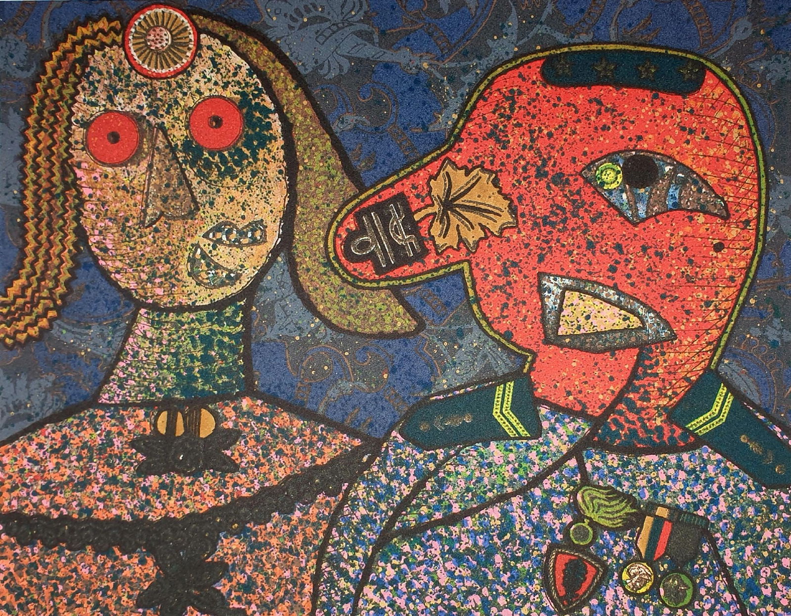 Enrico Baj - General Dada and One of His Wives: Artist: Enrico BajTitle: General Dada and One of His WivesYear: 1973Dimensions: 23 3/4 x 29 1/2 in.Edition: From the rare limited edition of 250Medium: Original Polymaterial Screen Printing on