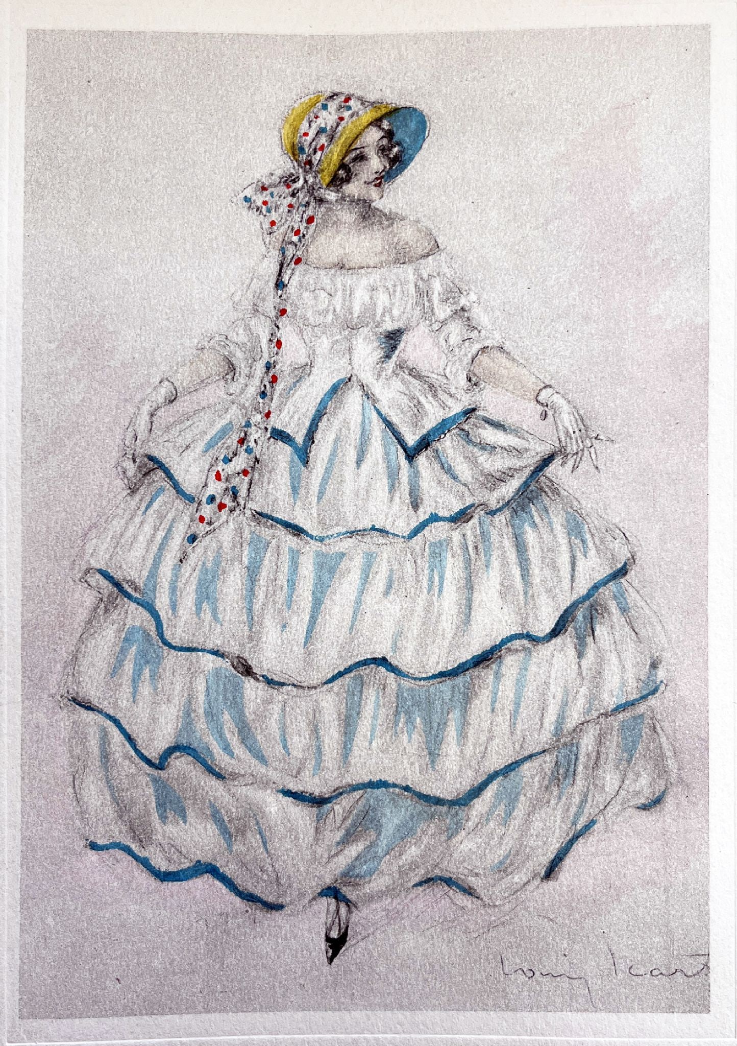 Louis Icart - The Dress: Artist: Louis IcartTitle: The DressDimensions: 5 3/4 x 7 1/2 in.Edition: From the rare limited editionMedium: Original copperplate etching on paperCondition: ExcellentSignature Details: Signed in the
