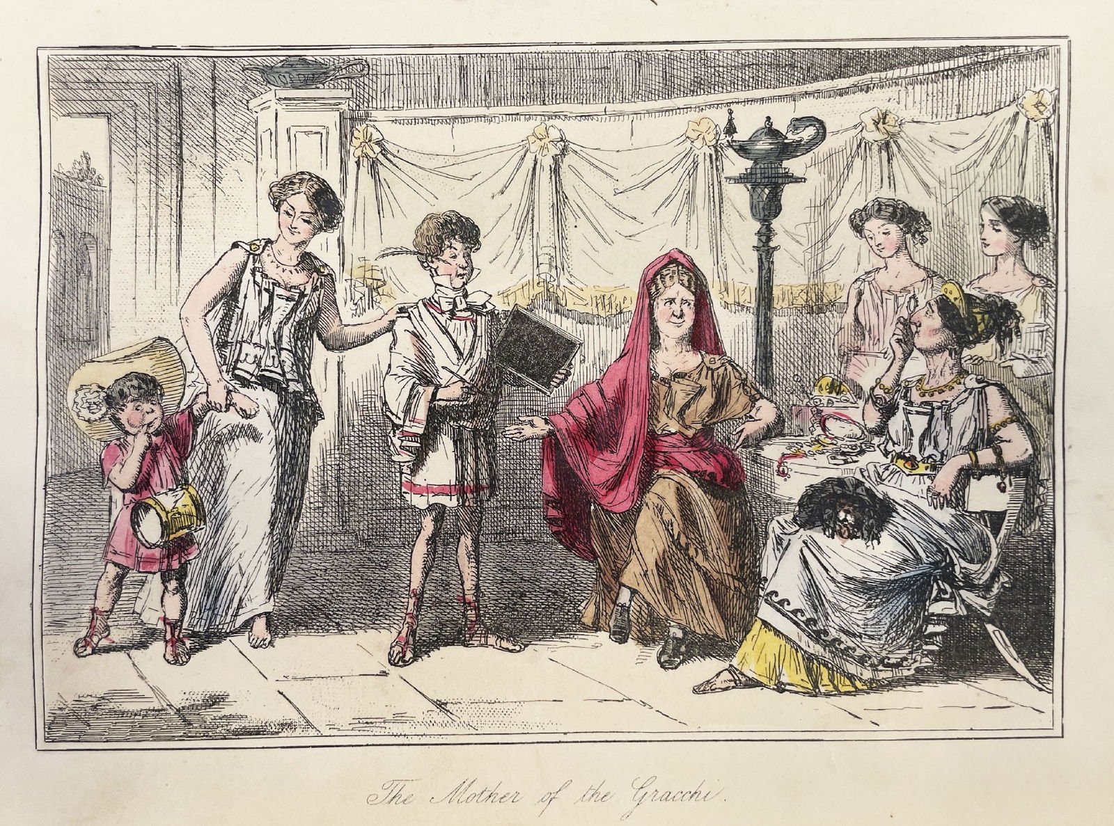 John Leech - The Mother of the Gracchi: Artist: John Leech Title: The Mother of the Gracchi Year: 1852 Dimensions: 8 1/2 x 5 1/2 in. Edition: From the rare limited edition Medium: Original Engraving with H