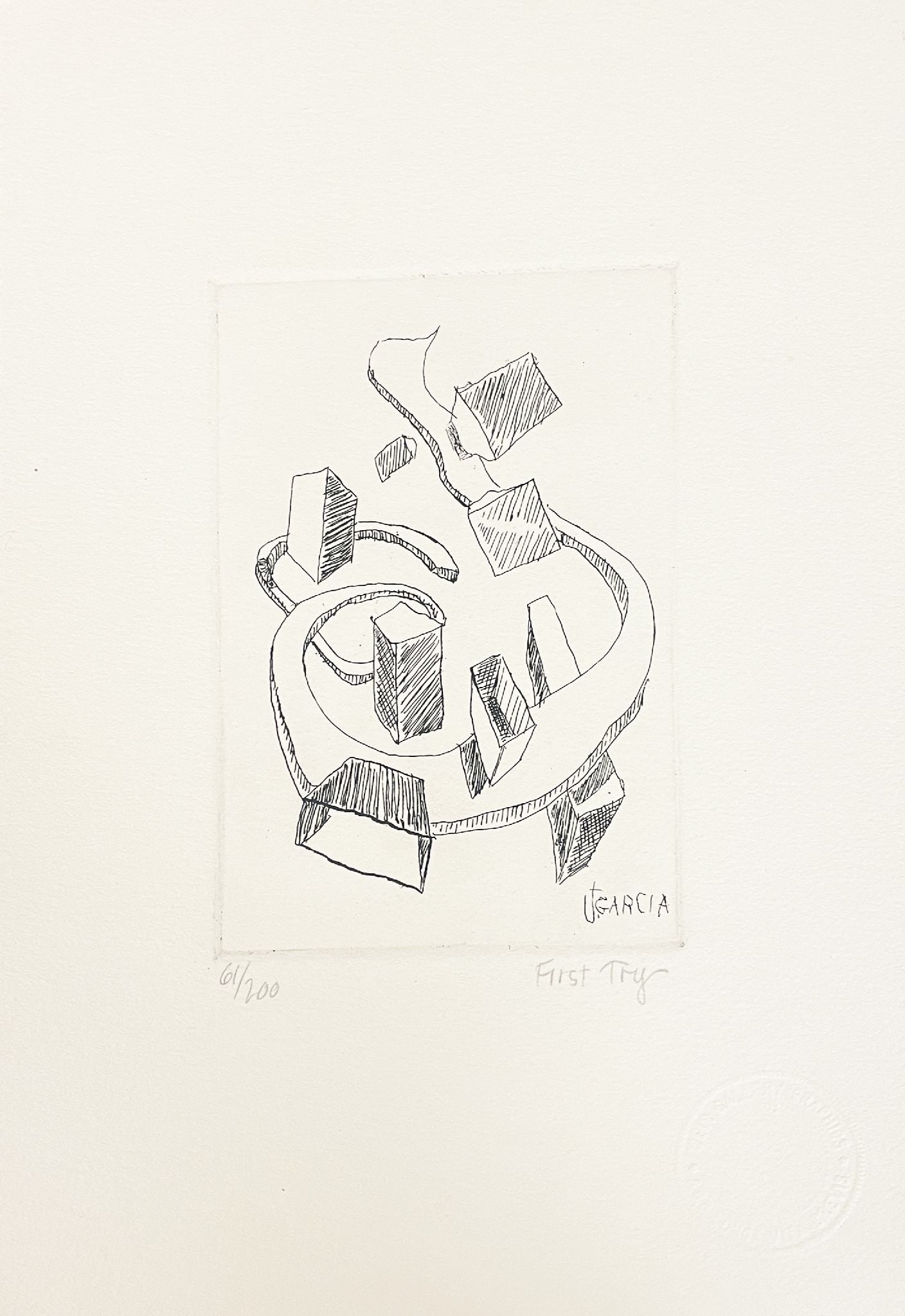 Jerry Garcia - First Try: Artist: Jerry GarciaTitle: First TryYear: 1991Dimensions: 11 x 7 1/2 in.Edition: Numbered 63 From the rare limited edition of 200Medium: Original etching on Arches Cream PaperCondition: