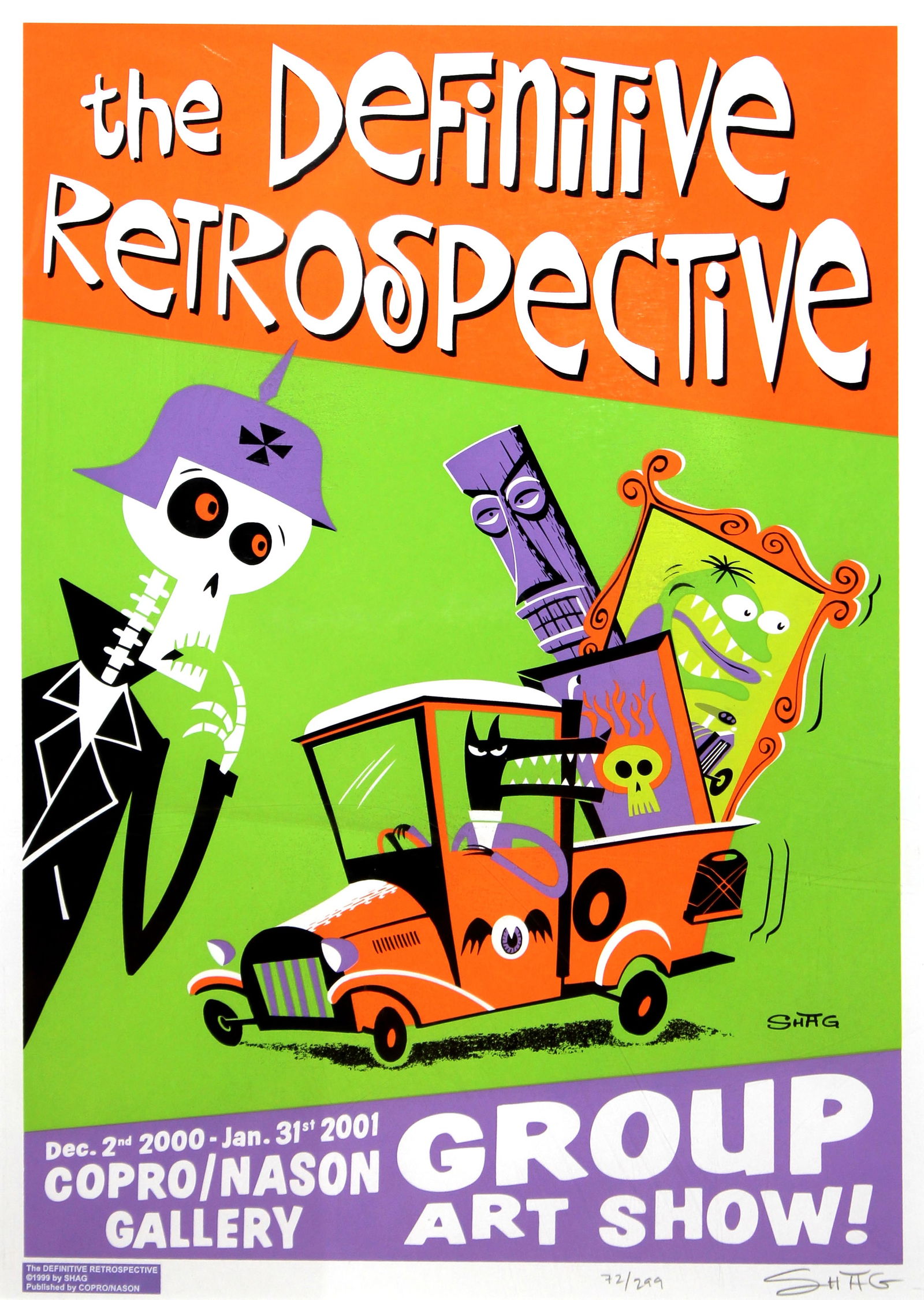 Shag - The Definitive Retrospective: Artist: ShagTitle: The Definitive RetrospectiveYear: 1999Dimensions: 23in. by 18in.Edition: from the limited edition of 299Publisher: COPRO/NASONMedium: Original serigraph on paperSignature Details: