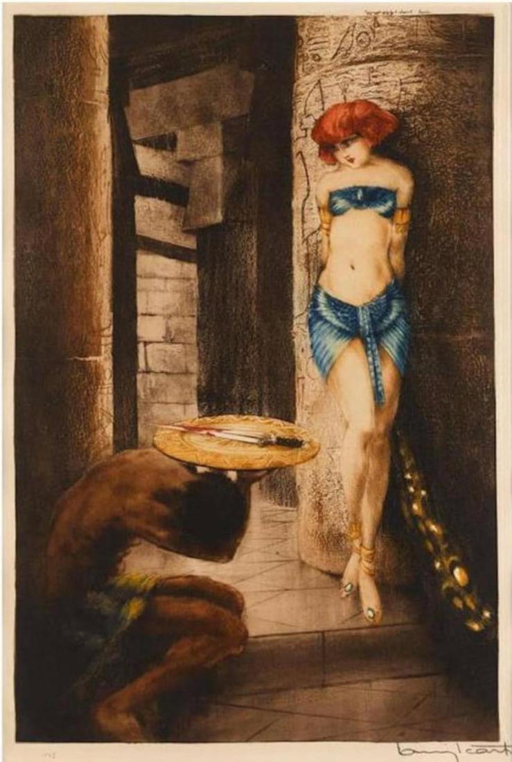 Louis Icart - Salome: Artist: Louis IcartTitle: SalomeYear: 1928Dimensions: 20 1/2in. by 13 3/8in.Edition: From the rare limited editionMedium: Original soft ground etching with hand watercoloring on paperCondition: