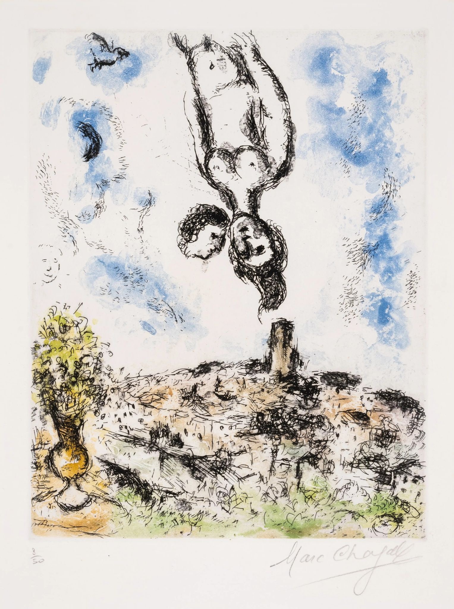 Marc Chagall - The Night Of Love In Saint-Paul: Artist: Marc ChagallTitle: The Night Of Love In Saint-PaulYear: 1968Dimensions: 19 3/8 x 14 7/8 in.Edition: 3 from the limited edition of 50Medium: Etching and aquatint in colors on wove