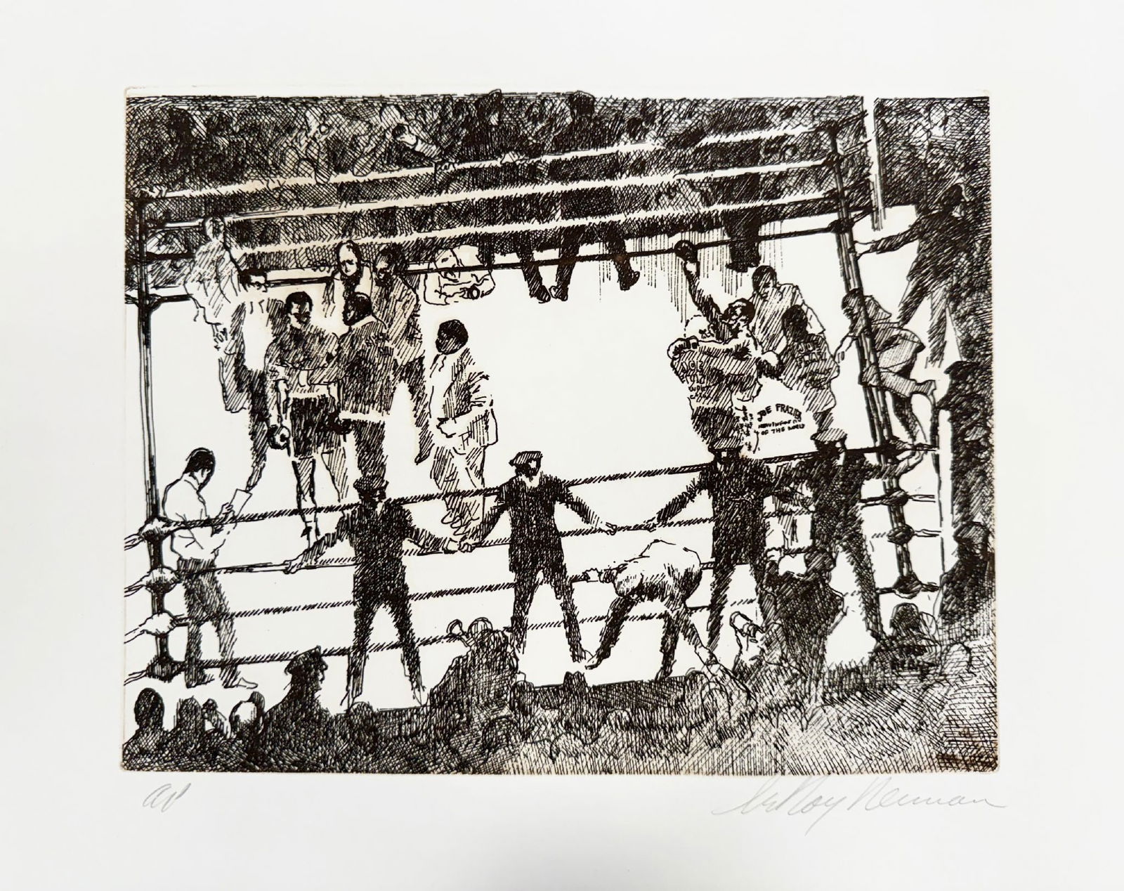 Leroy Neiman - After The Fight: Artist: Leroy NeimanTitle: After The FightYear: 1972Dimensions: 15 x 20 3/4 in.Edition: Rare Artist Proof, outside of the regular edition of 150Suite: The Ali Frazier SuiteMedium: Original etching on