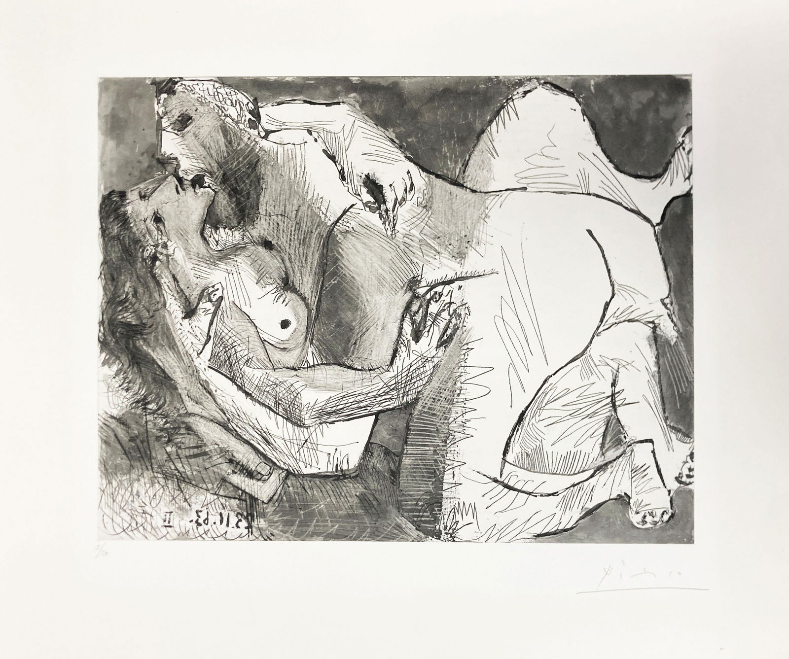 Pablo Picasso - Etreinte VII: Artist: Pablo Picasso Title: Etreinte VII Year: 1963 Dimensions: 12 1/4in. by 16in. Edition: From the rare limited edition of 50 Medium: Original drypoint etchi