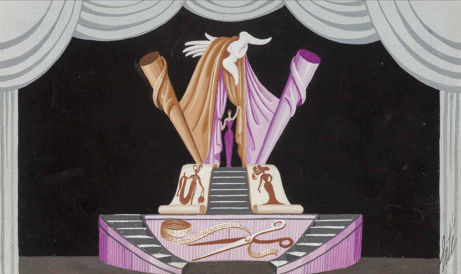 Erte - Untitled Original Gouache: Artist: ErteTitle: Untitled Original GouacheDimensions: 7in. by 12in.Edition: A rare unique one of a kind work of artMedium: Original gouache on paperCondition: ExcellentSignature Details: Hand