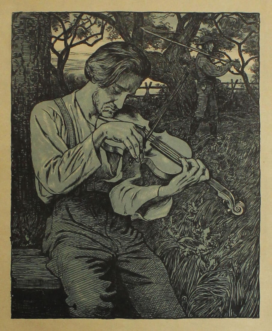 Hans Thoma - Der Geiger (The Fiddler): Artist: Hans ThomaTitle: Der Geiger (The Fiddler)Dimensions: 14in. by 11in.Edition: From the Rare Limited EditionSuite: PanMedium: Lithograph in ColorsCondition: ExcellentComes with Letter of