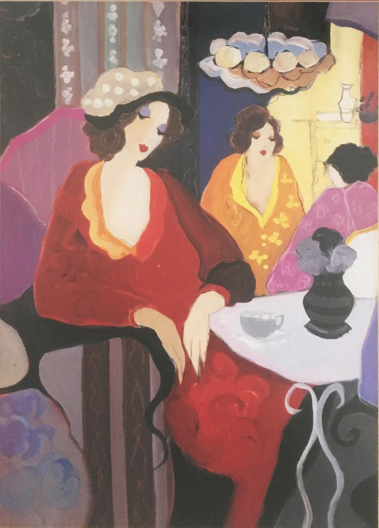 Itzchak Tarkay - Cafe Select I: Artist: Itzchak Tarkay Title: Cafe Select I Dimensions: 10in. by 7in. Edition: From the Rare Limited Edition Medium: Offset Lithograph in Colors on Paper Come