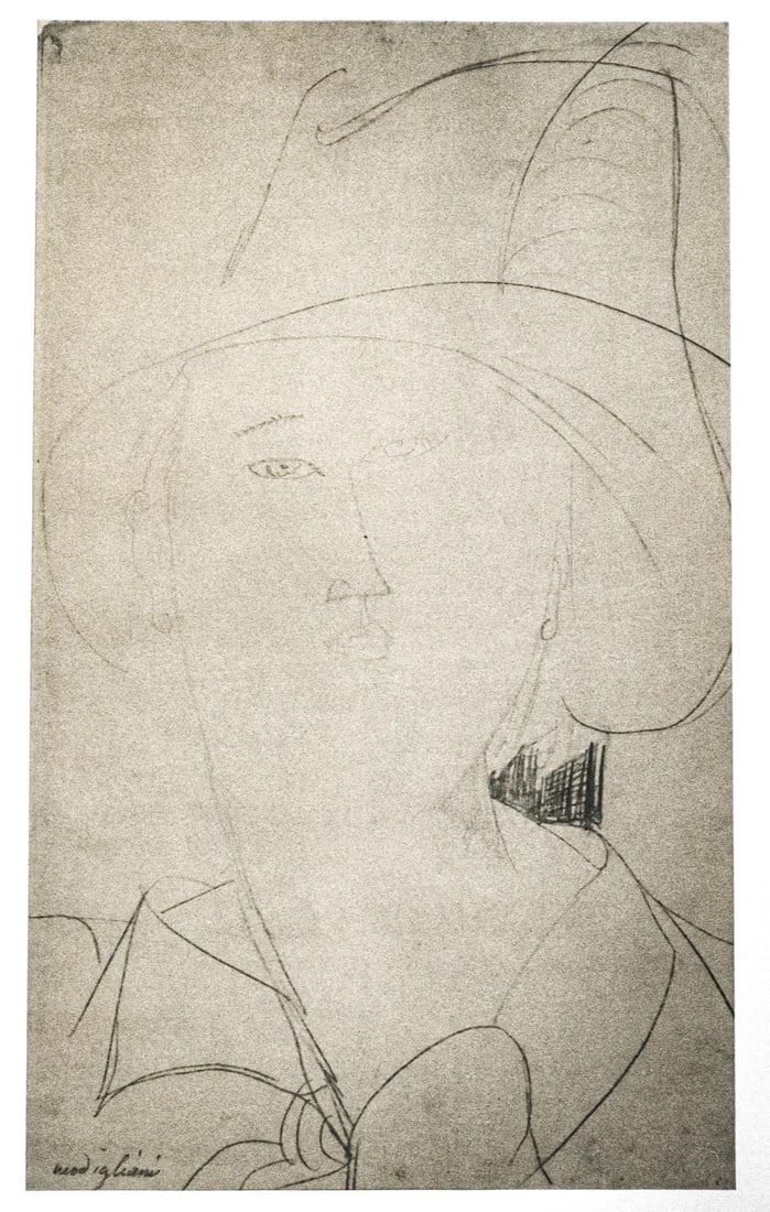 Amedeo Modigliani - Untitled portrait of a Woman (After): Artist: Amedeo Modigliani Title: Untitled portrait of a Woman in a Hat Year: 1959 Dimensions: 22.25in. by 17.75in. Edition: From the rare limited edition 750 Publis