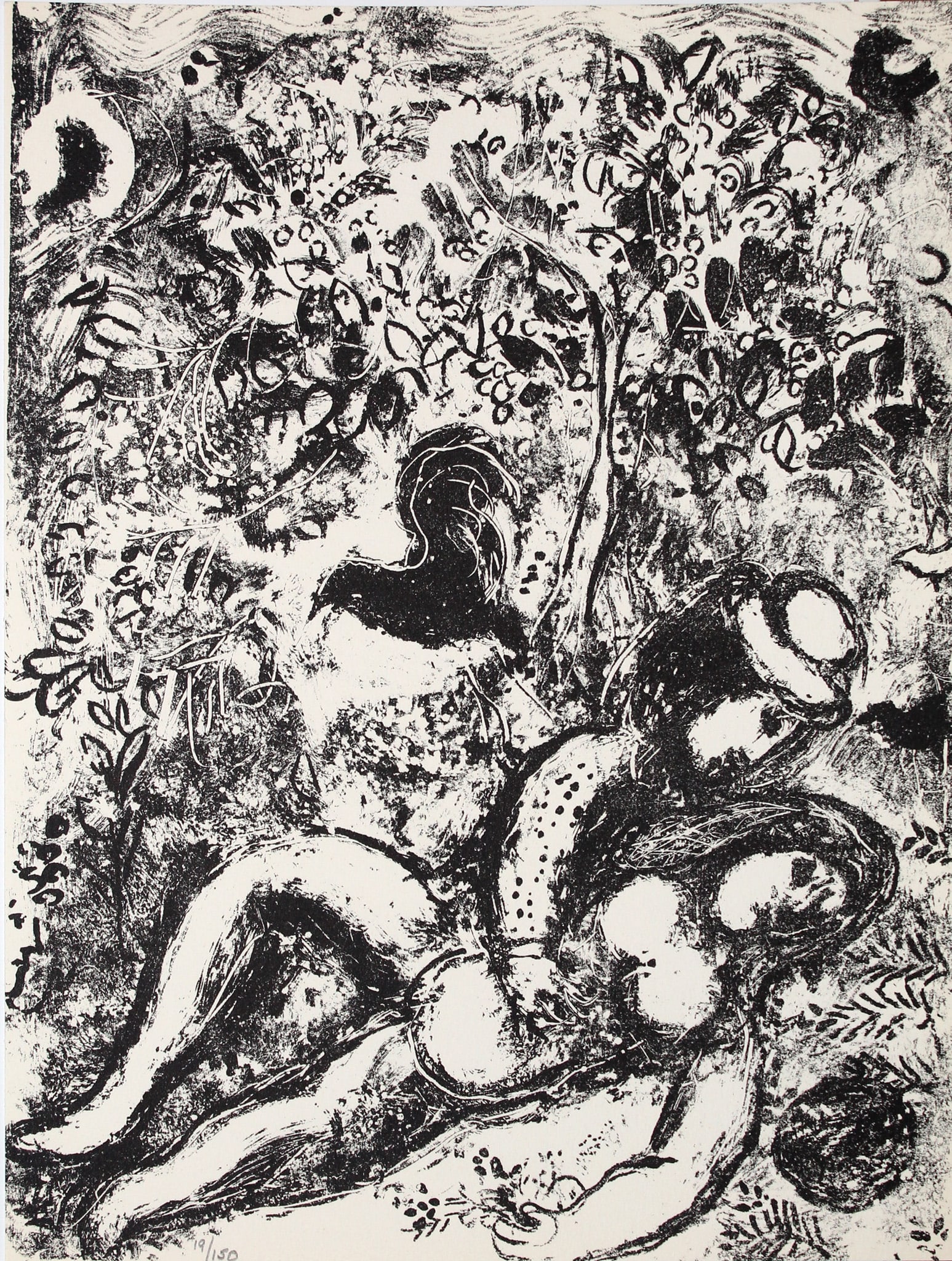 Marc Chagall - The Couple in the Tree: Artist: Marc Chagall Title: The Couple in the Tree Year: 1963 Dimensions: 12 1/2 x 9 1/2 in. Edition: From the limited edition Publisher: Atelier Mourlot, Paris