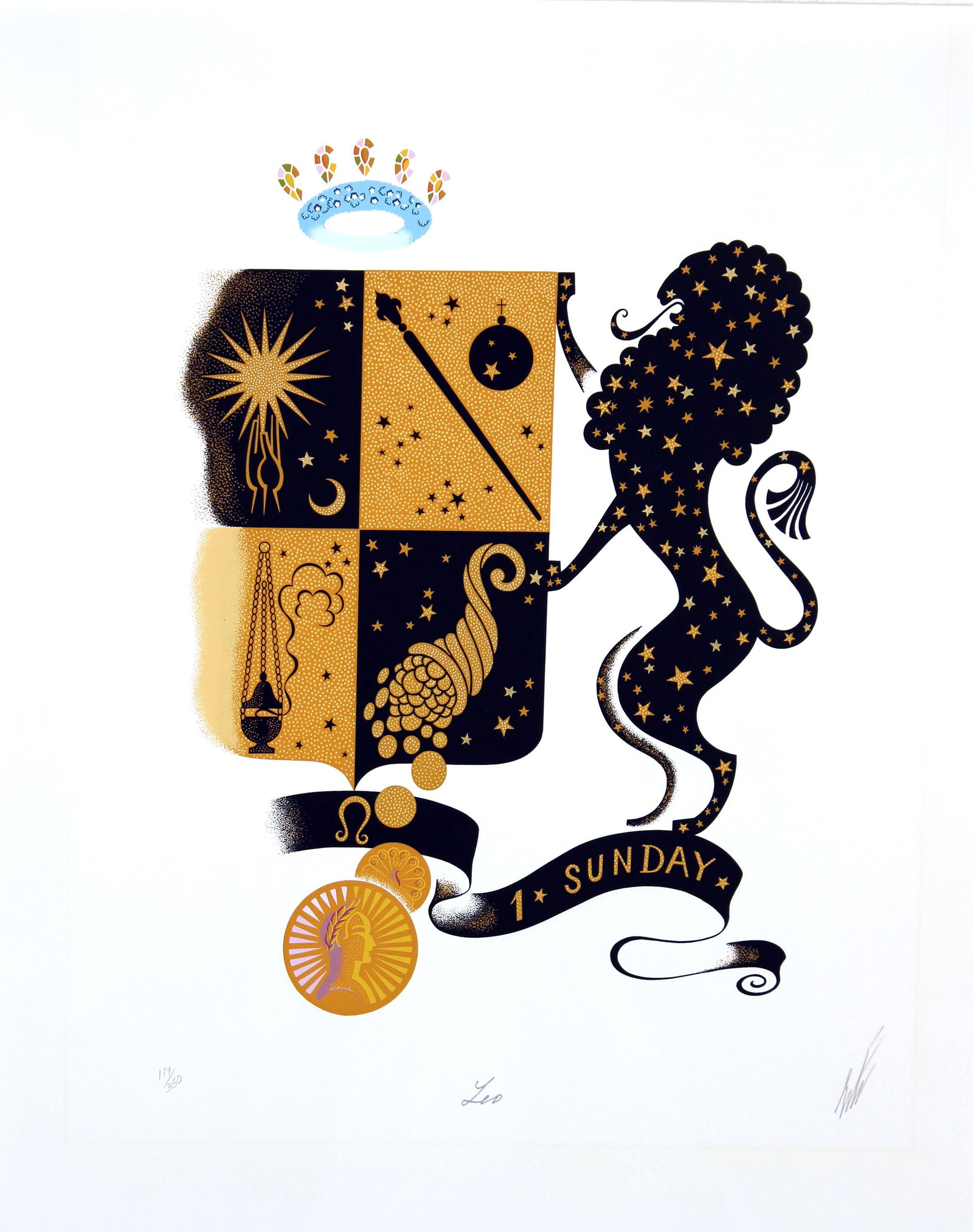 Erte - Leo: Artist: Erte Title: Leo Year: 1982 Dimensions: 25 1/2 x 20 in. Edition: From the limited edition of 250 Publisher: Chromacomp, Inc Suite: The Zod