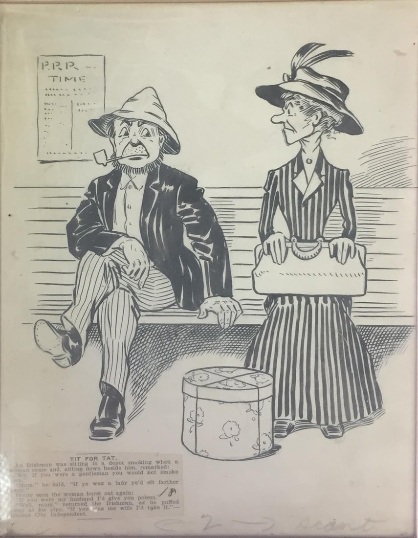 Unknown Artist - Tit for Tat: Artist: Unknown ArtistTitle: Tit for TatDimensions: 7 1/4in. by 9 1/4in.Edition: Unique one of a kind ArtworkMedium: India Ink on Paper with CollageCondition: ExcellentComes with Letter of