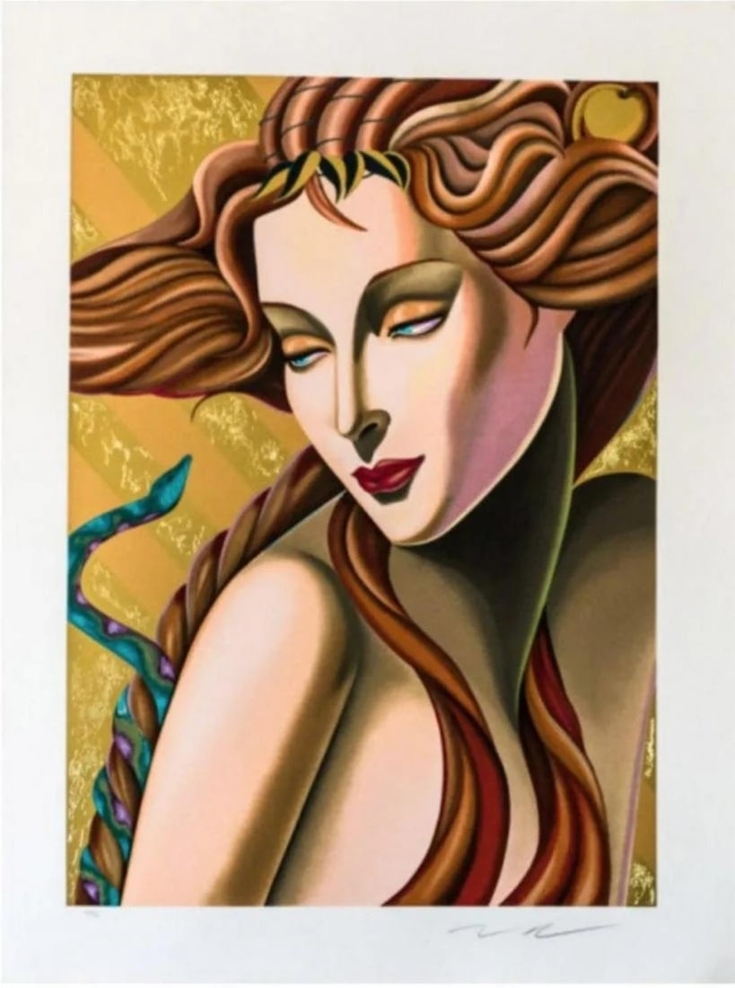 Moser - Eve: Artist: MoserTitle: EveYear: 1986Dimensions: 36.5in. by 27.5in.Edition: From the Rare Limited Edition of 325Medium: Serigraph with Gold-Foil StampingCondition: ExcellentSignature Details: Hand Signed
