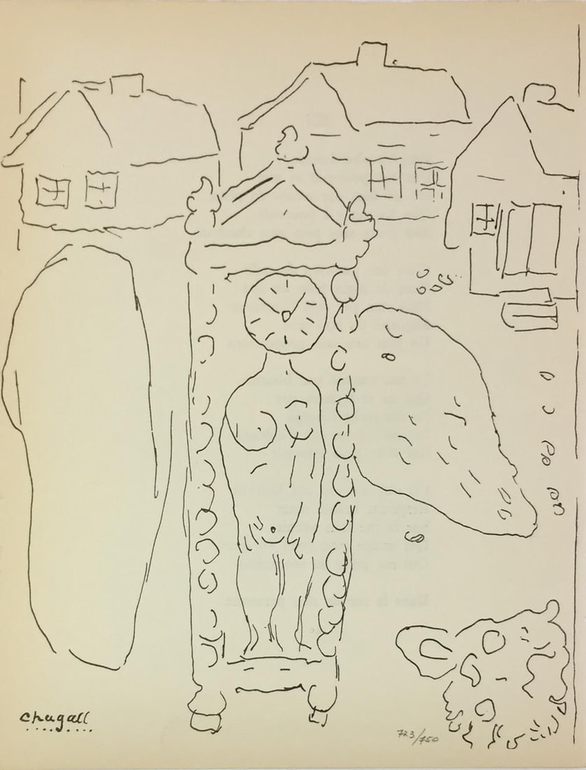 Marc Chagall - Untitled (Clock) from "Le Dur Desir De (After): Artist: Marc Chagall Title: Untitled (Clock) from "Le Dur Desir De Durer" Year: 1950 Dimensions: 11in. by 9in. Edition: From the rare limited edition of 750 Publish