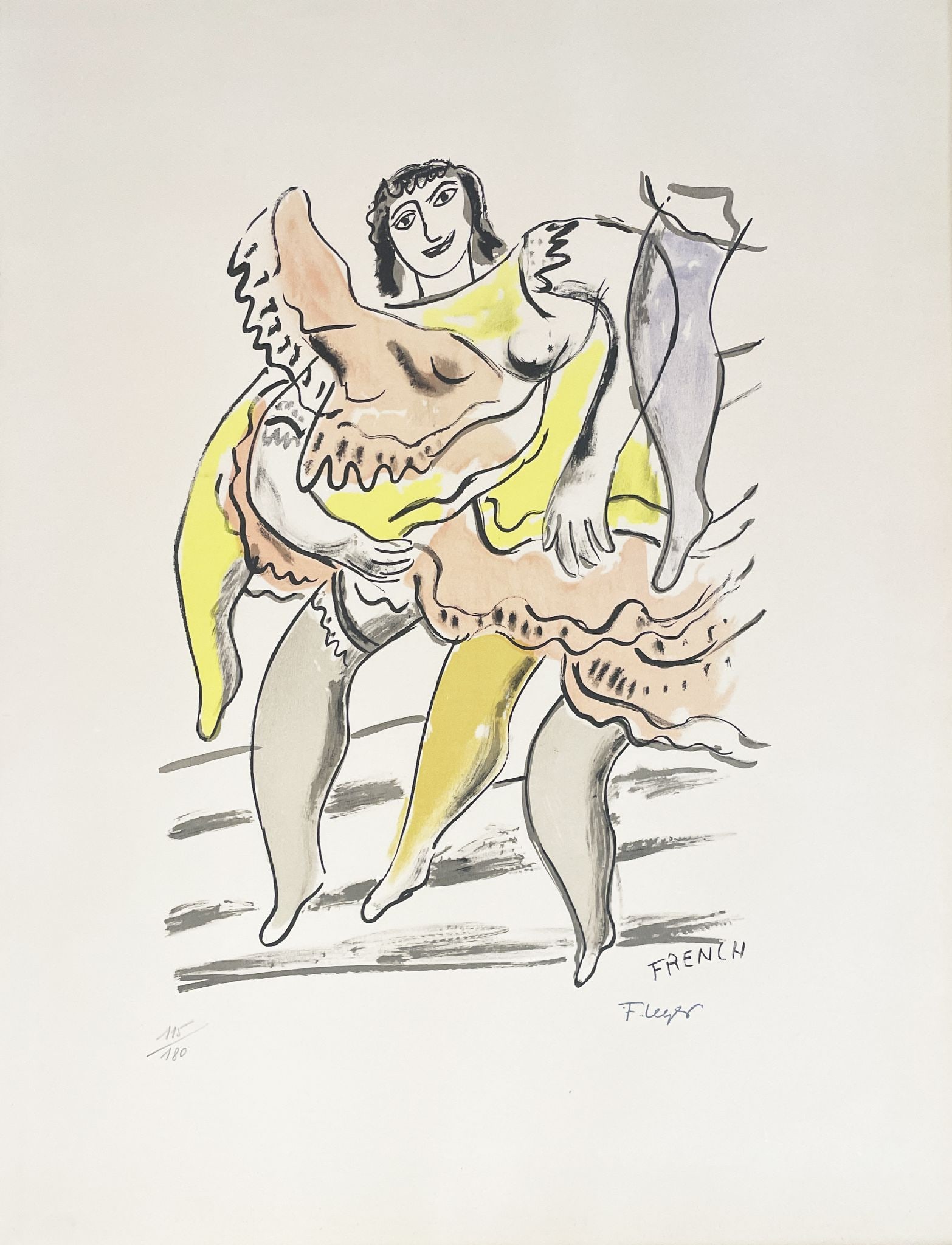 Fernand Leger - Le French Cancan: Artist: Fernand LegerTitle: Le French CancanYear: 1959Dimensions: 19 3/4 x 25 3/4 in.Edition: Numbered from the rare limited edition of 180Publisher: Teriade, ParisSuite: La VilleOriginal lithograph