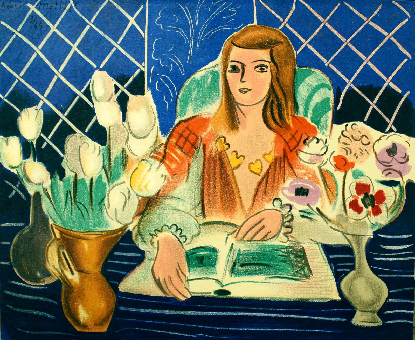 Henri Matisse (After) - Annelies White Tulips and Anemones: Artist: Henri Matisse (After)Title: Annelies White Tulips and AnemonesYear: 1944Dimensions: 7 13/16in. by 6 7/16in.Edition: From the rare limited editionSuite: PortraitsMedium: Lithograph on